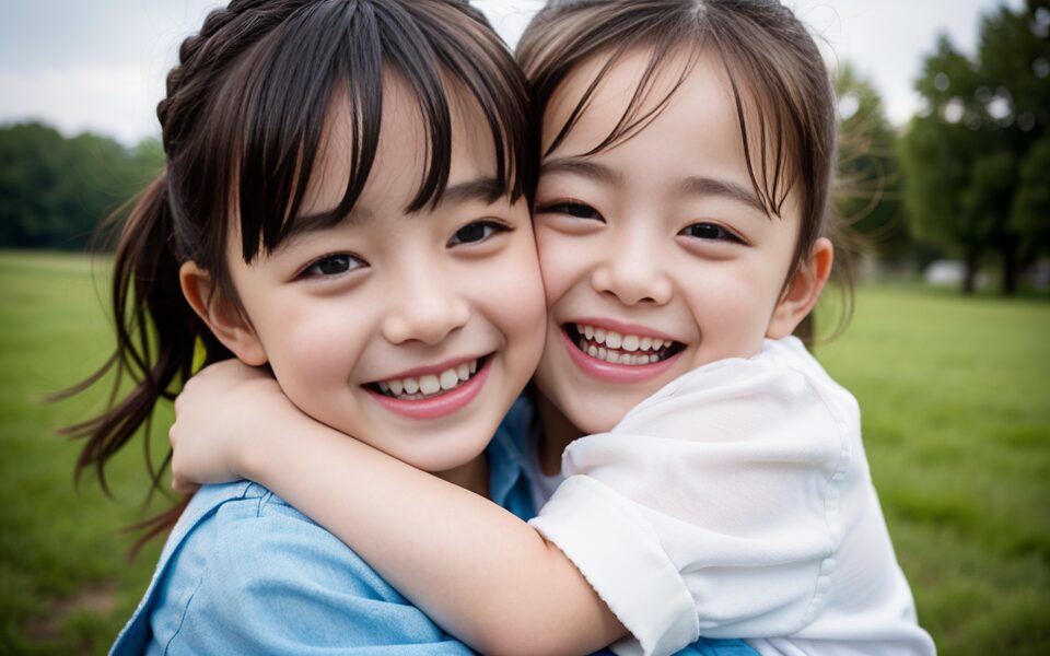 抱き合う子供たち